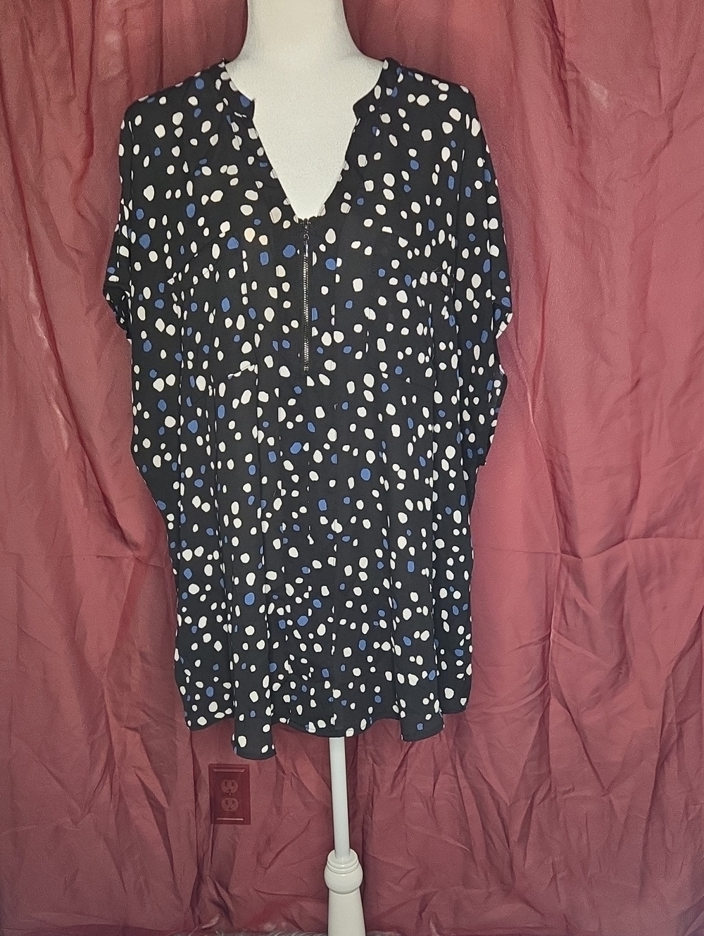torrid Black Polka Dot Zip-Front Blouse with Blue and White Polka Dots